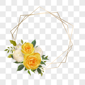 水彩婚礼黄色玫瑰花卉绿色叶子边框图片