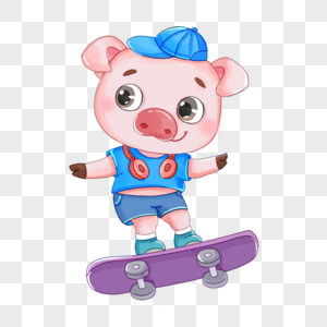 卡通嘻动物猪玩滑板图片