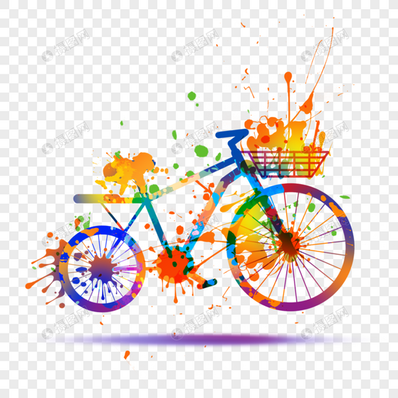 泼墨水彩自行车抽象样式图片