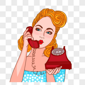 有一个复古电话的流行艺术金发女孩由一部好电话惊讶图片