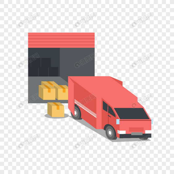 货车装卸货物插画图片