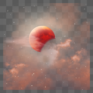 月食红色月光云朵夜空背景图片