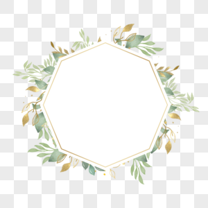 金箔树叶多边形水彩婚礼边框图片