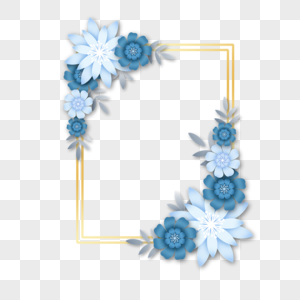 淡蓝色剪纸金线花卉边框图片