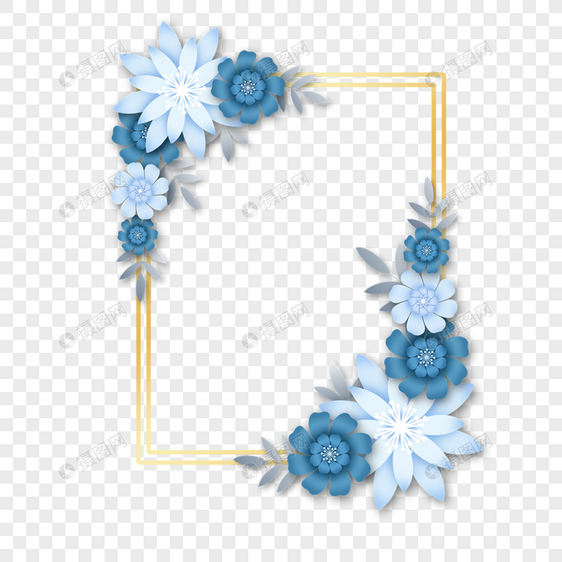淡蓝色剪纸金线花卉边框图片