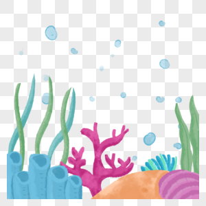 水彩海洋珊瑚生物海带贝壳图片