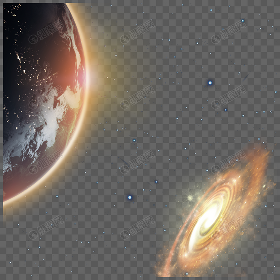 黄色银河旋涡地球太空光芒图片