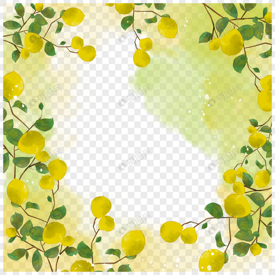水彩晕染风格柠檬植物边框图片