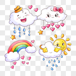 雨天可爱云朵情侣彩虹水彩画图片