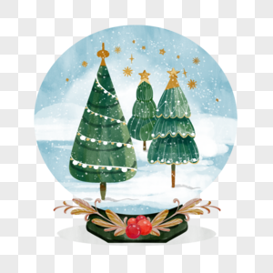 圣诞节圣诞树水彩雪球图片