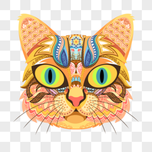 曼陀罗花纹彩色猫头图片
