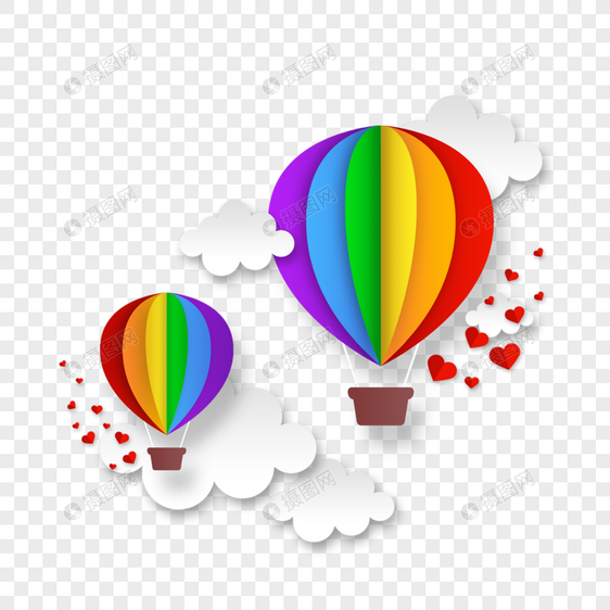彩虹色花纹爱心挂坠剪纸热气球图片