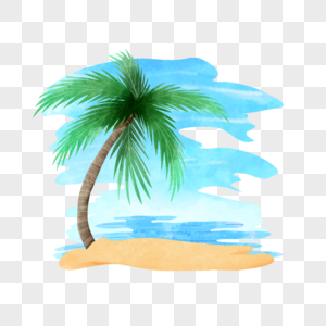 水彩棕榈树沙滩海滩图片