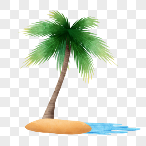 棕榈树沙滩水彩装饰图片