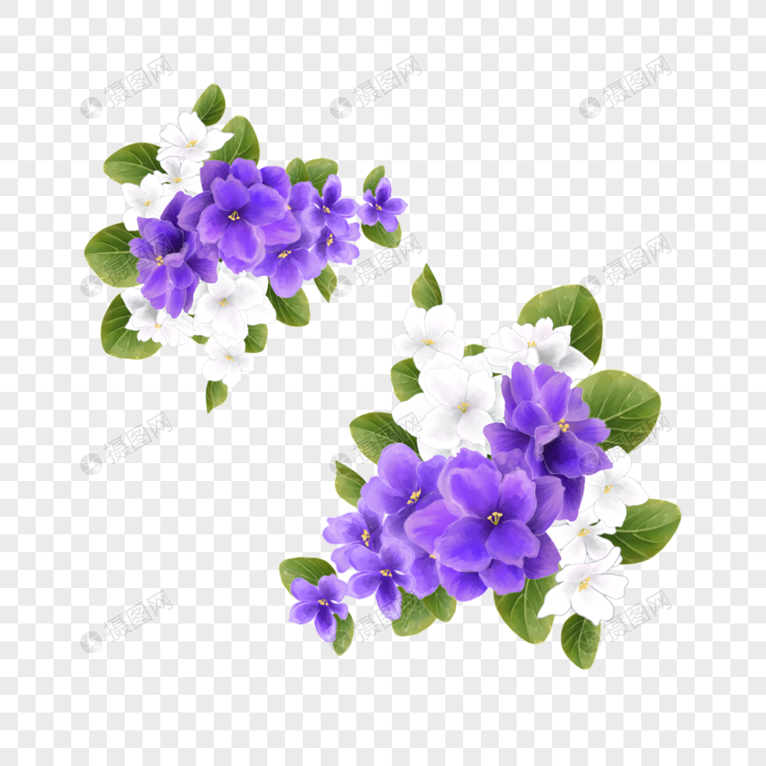 紫罗兰水彩花簇剪贴画元素素材下载 正版素材 摄图网