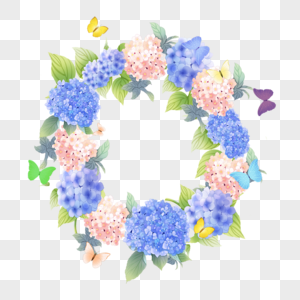 婚礼蓝色水彩绣球花卉边框图片