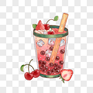 樱桃草莓水果波波茶图片