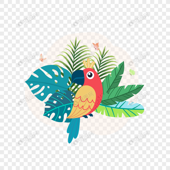 夏季植物卡通鹦鹉动物图片