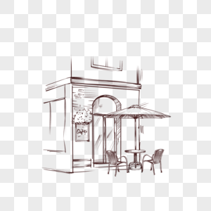 素描唯美城市街头咖啡餐厅图片
