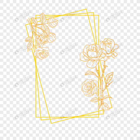金线花卉婚礼玫瑰金色边框图片