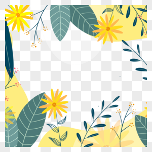 春天花卉边框黄色花朵和绿叶图片