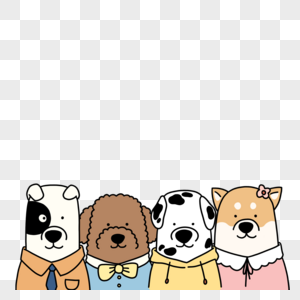 四只穿戴服饰小狗可爱卡通动物图片