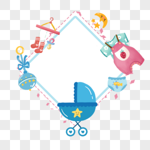 蓝色婴儿车可爱婴儿贴纸边框图片