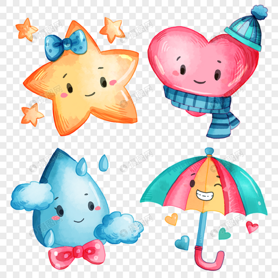 雨天雨滴爱心雨伞可爱水彩画图片