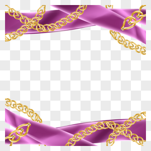 金链边框写实紫色缎带金色链子高清图片