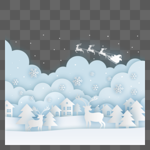 圣诞松树山峰冬季剪纸高清图片