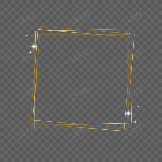 重叠的正方形线条金色光效边框图片