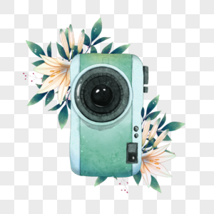 水彩百合花绿色相机图片