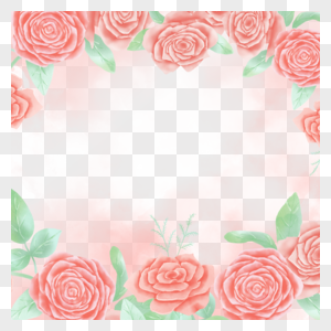 粉红色牡丹花方框水彩花卉边框图片
