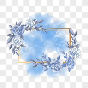 蓝色水彩玫瑰花绽放边框图片