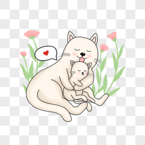 温馨母猫舔小猫动物母亲节高清图片