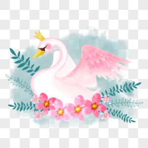 粉红色水彩风格花卉展翅天鹅图片