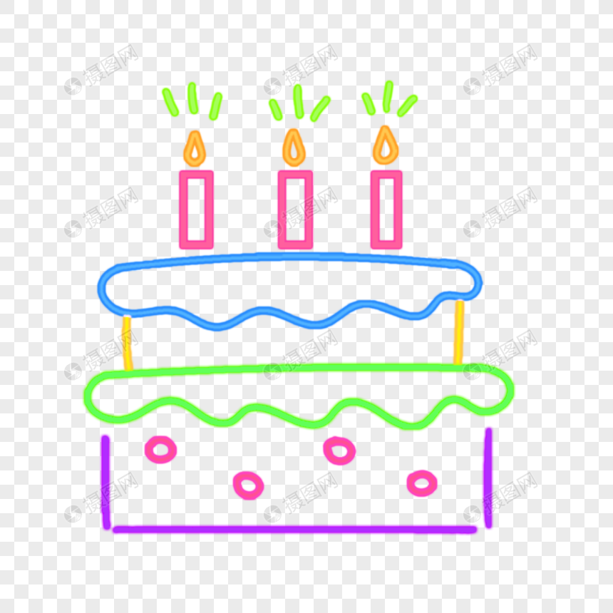 霓虹光效彩色生日蛋糕图片