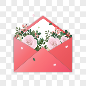 红色母亲节信封花卉装饰图片