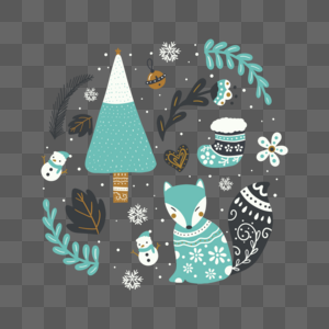 圣诞树狐狸雪人圣诞节纳维亚风格图片
