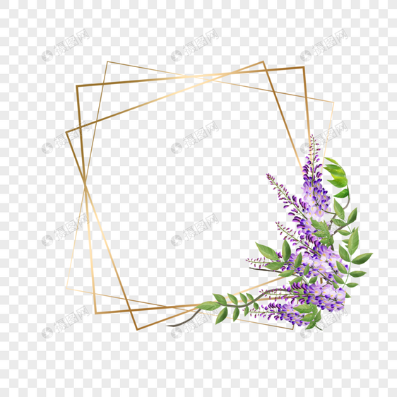 水彩紫藤花卉线条边框图片