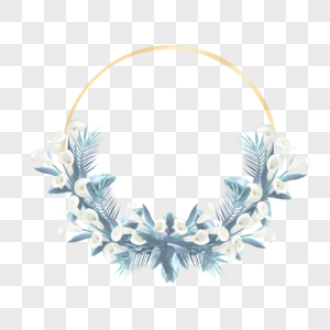 蓝色水彩马蹄莲婚礼花卉边框高清图片