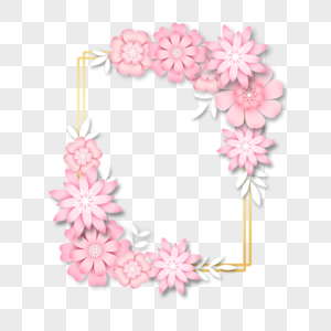 剪纸金线粉色花卉边框图片