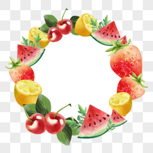西瓜柠檬草莓水果水彩边框图片