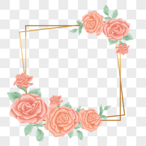 粉色玫瑰花方形金色花卉边框图片