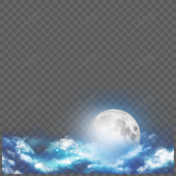 蓝色梦幻的满月月亮天空图片