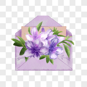 信封水彩花卉植物紫色唯美图片