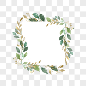 金箔树叶水彩婚礼方形边框图片