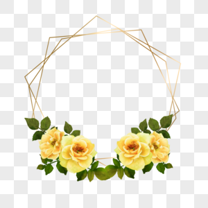 水彩婚礼黄色玫瑰花卉渐变金色线条边框图片