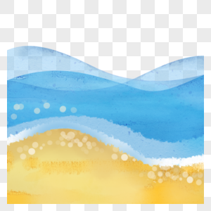 蓝色海水沙滩海浪水彩边框图片
