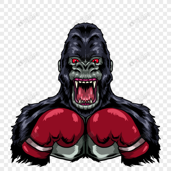红眼愤怒拳击手大猩猩卡通美漫动物吉祥物徽标图片